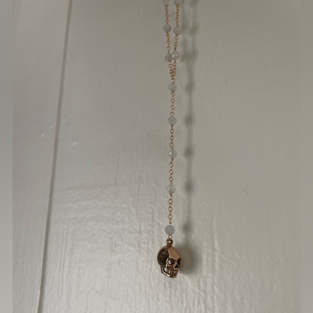 Skull and moonstone Lariat gold filled necklace